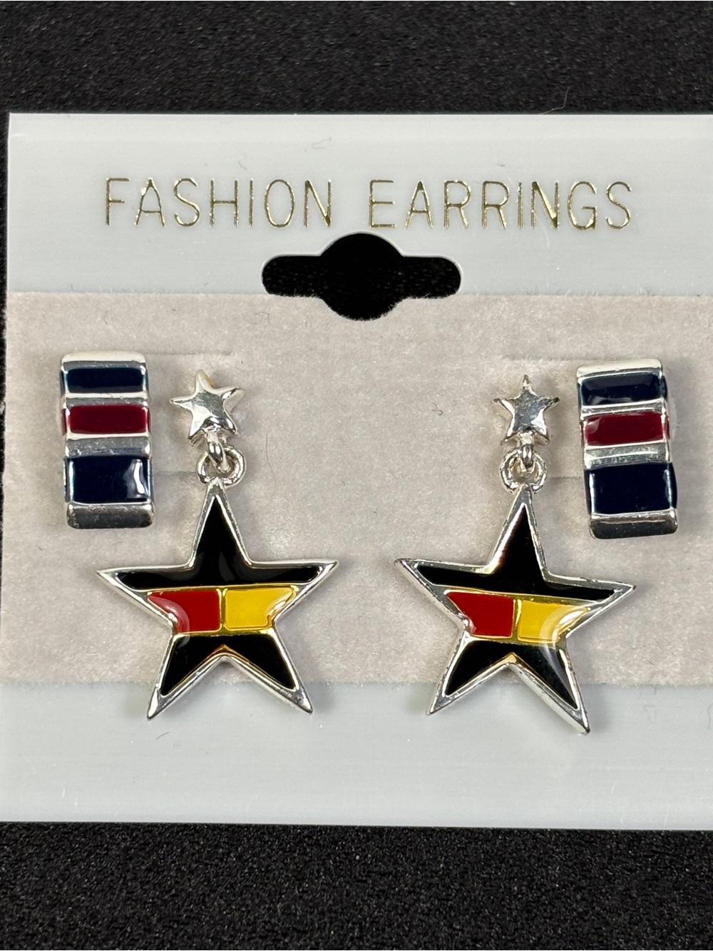 2 Pair of Tommy Hilfiger Earrings Dangle Star & Red Blue Flag Silvertone